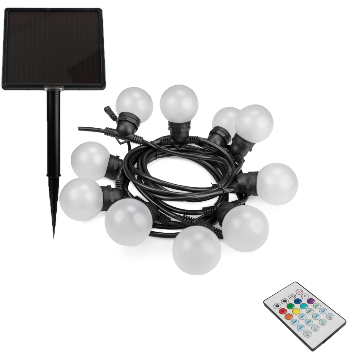 12 Bulbs Solar String Light with RGB Color-changing LED braided in cable,Remote Control